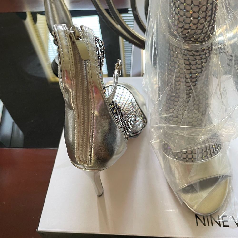 Nine West Silver Stiletto Heels with Strappy Design